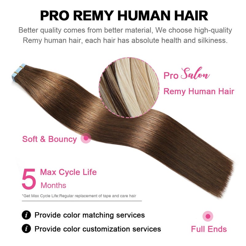 SUYYA Tape in Hair Extensions Chocolate Brown 100% Remy Human Hair 20 inches 20pcs 50g/pack Straight Seamless Skin Weft Tape Hair Extensions(20Inch #4 Dark Brown) - Image 4
